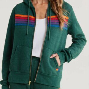 Aviator Nation 5-Stripe Zip Hoodie Forest Green Medium